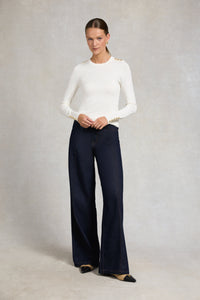 Buttoned Knit Crew Neck (Cream)