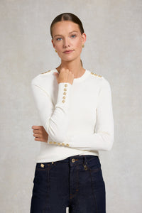 Buttoned Knit Crew Neck (Cream)