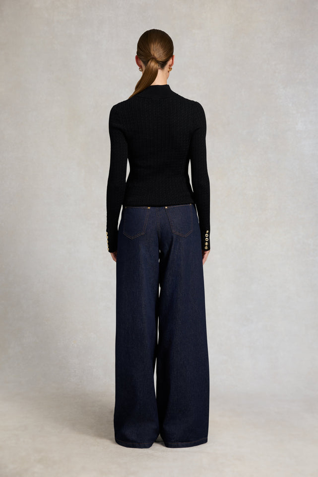 Ava Quarter Zip Knit (Black)