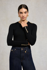 Buttoned Knit Crew Neck (Black)
