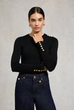 Buttoned Knit Crew Neck (Black)