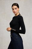 Buttoned Knit Crew Neck (Black)