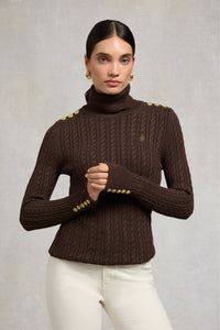 Seattle Roll Neck Cable Knit (Chocolate)