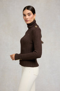 Seattle Roll Neck Cable Knit (Chocolate)