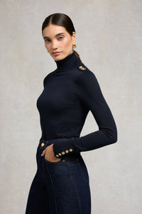 Buttoned Knit Roll Neck (Ink Navy)