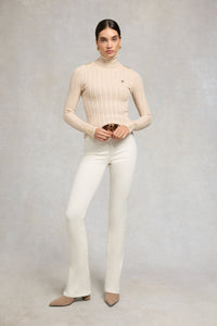 Seattle Roll Neck Cable Knit (Oatmeal)