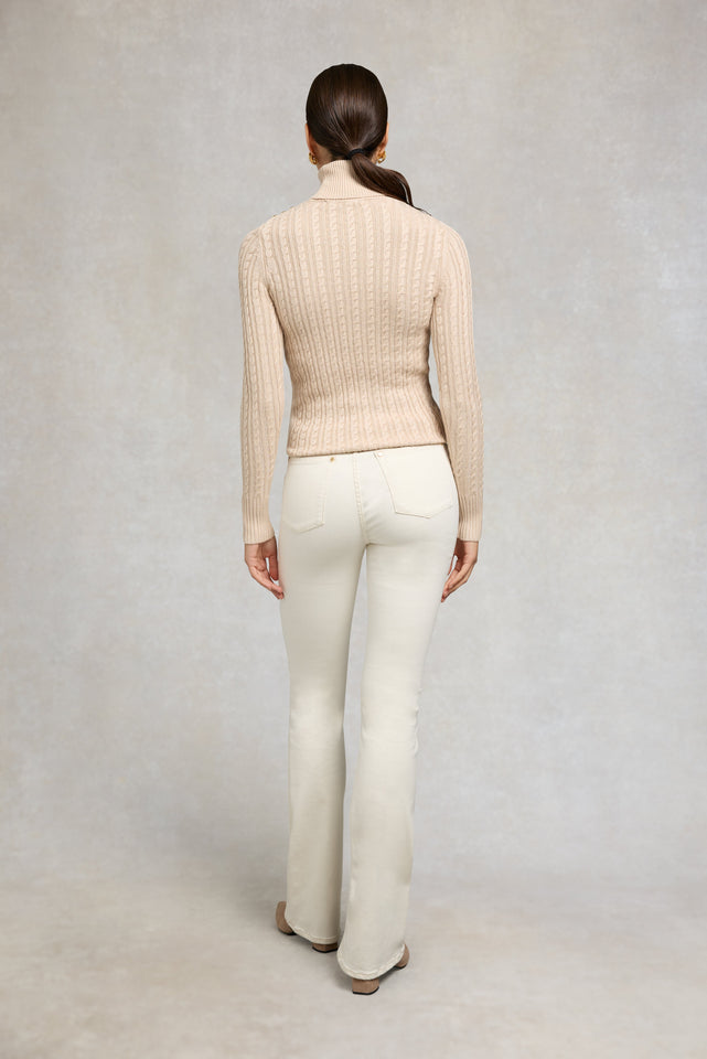 Seattle Roll Neck Cable Knit (Oatmeal)