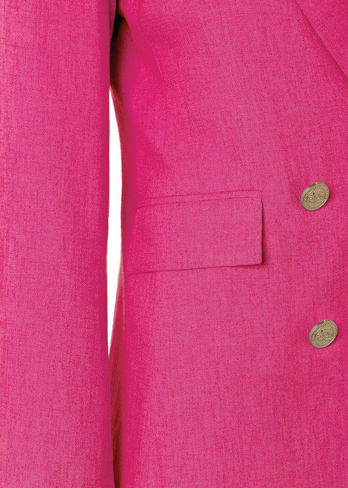 Double Breasted Blazer (Hot Pink Linen)