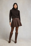 Faux Leather Pleated Mini Skirt (Espresso)