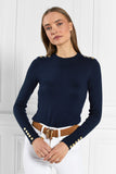 Buttoned Knit Crew Neck (Ink Navy)