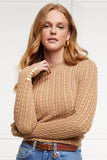 Seattle Cable Crew Knit (Dark Camel)