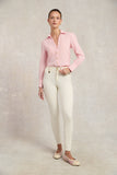 Classic V-Neck Blouse (Pink Stripe)