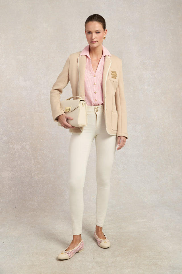 Classic V-Neck Blouse (Pink Stripe)