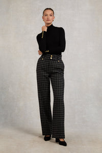 High Waisted Straight Trouser (Large Scale Charcoal Houndstooth)