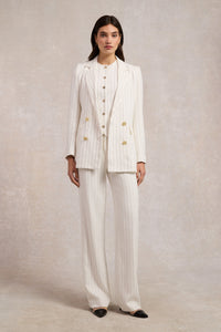 Double Breasted Blazer (Oyster Linen Pinstripe)