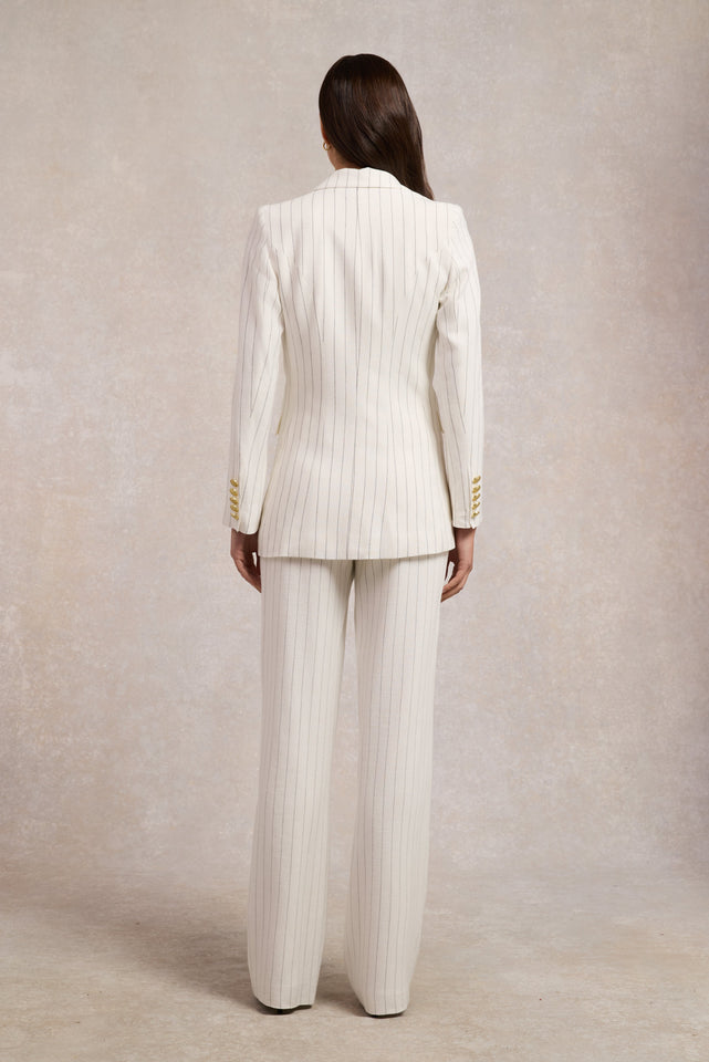 Double Breasted Blazer (Oyster Linen Pinstripe)