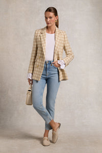 Double Breasted Blazer (Camel Houndstooth)