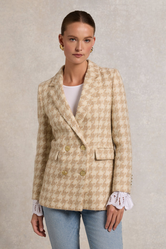 Double Breasted Blazer (Camel Houndstooth)