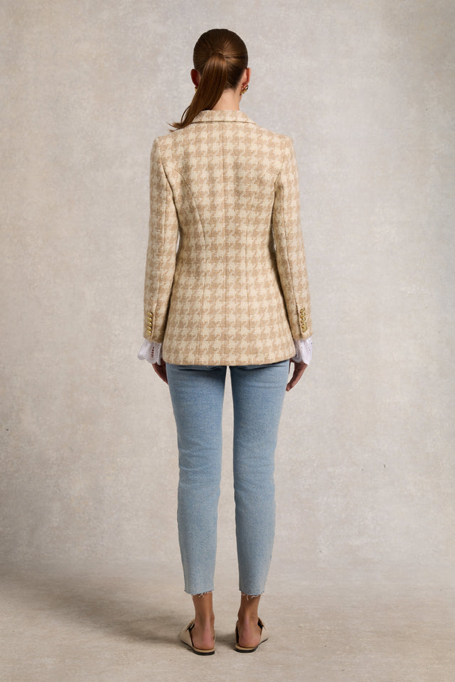 Double Breasted Blazer (Camel Houndstooth)