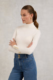 Buttoned Knit Roll Neck (Cream)