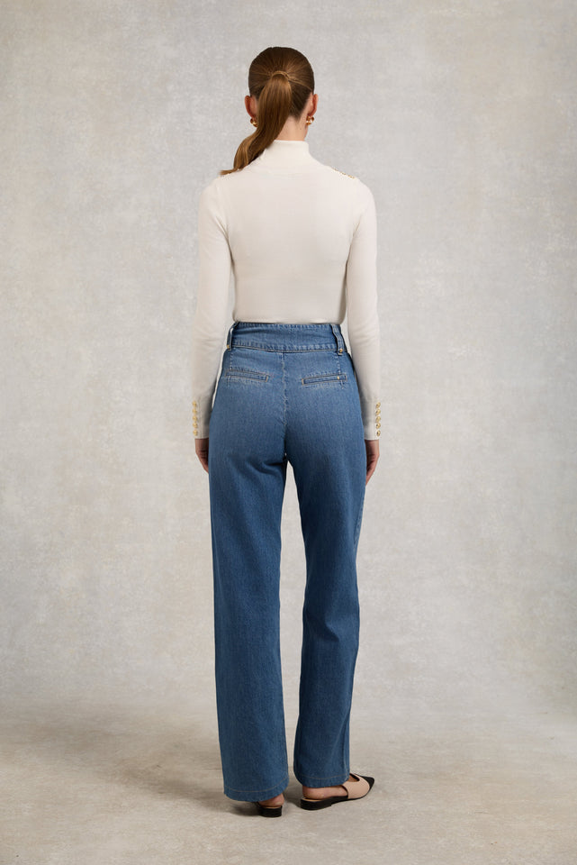 Buttoned Knit Roll Neck (Cream)