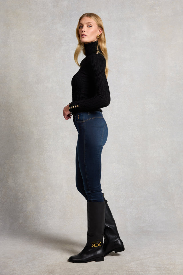 Seattle Roll Neck Cable Knit (Black)