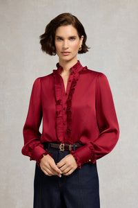 Ria Ruffle Shirt (Deep Raspberry)