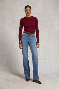 Buttoned Knit Crew Neck (Wine)
