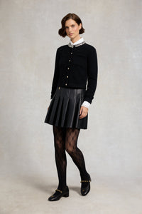 Faux Leather Pleated Mini Skirt (Black)