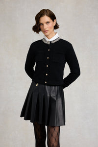 Faux Leather Pleated Mini Skirt (Black)