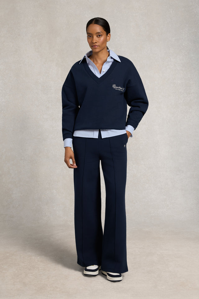 Relaxed Fit V-Neck Sweat (Ink Navy Ecru)