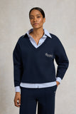 Relaxed Fit V-Neck Sweat (Ink Navy Ecru)