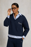 Relaxed Fit V-Neck Sweat (Ink Navy Ecru)