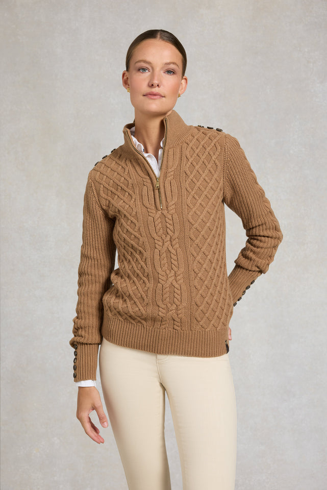 Country Cable Quarter Zip Knit (Caramel)