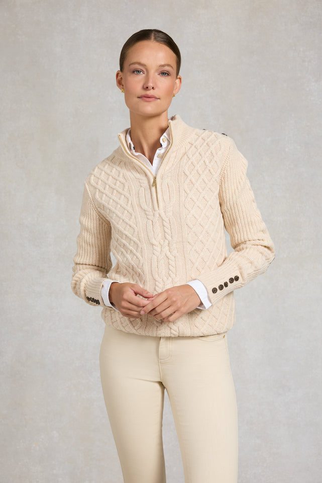 Country Cable Quarter Zip Knit (Oat)