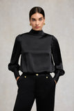 Carmen High Neck Blouse (Black Satin)