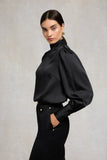 Carmen High Neck Blouse (Black Satin)