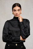 Carmen High Neck Blouse (Black Satin)