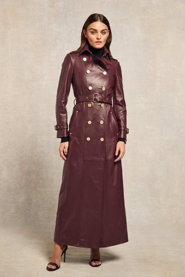 Full Length Marlborough Trench Coat (Valencia Leather Oxblood)