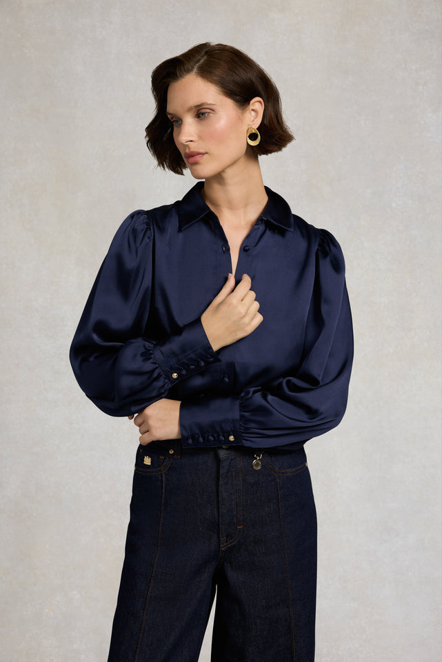 Iona Satin Shirt (Deep Navy)