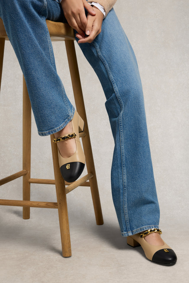 Pearl Ballet Mid Heel (Nude Black Leather)