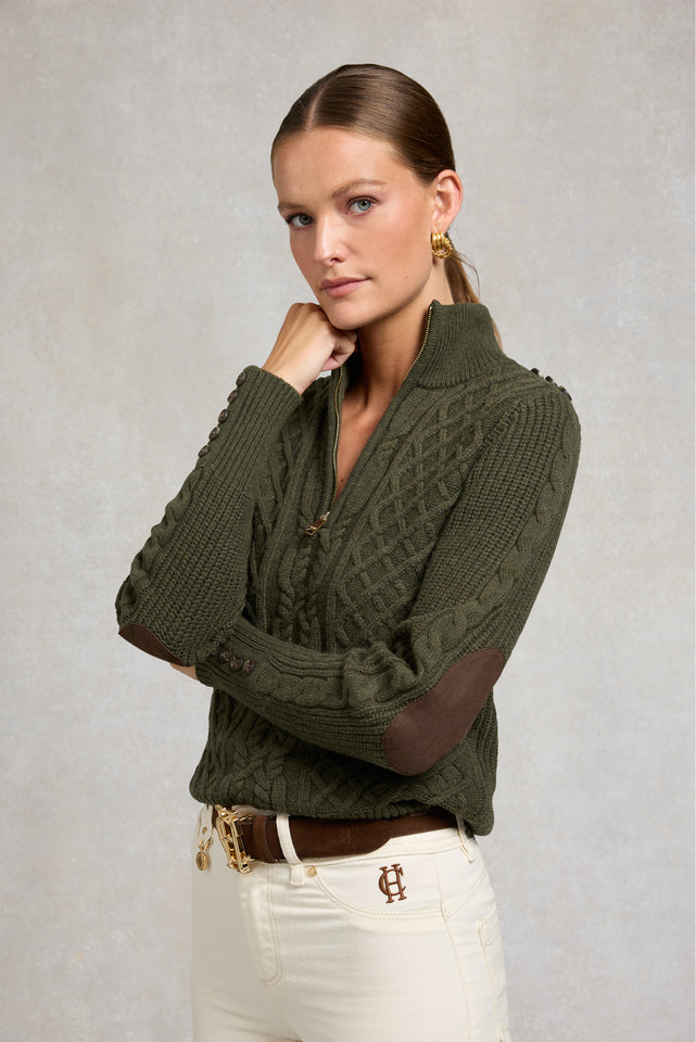 Country Cable Quarter Zip Knit (Forest Green)