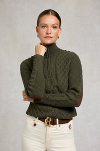 Country Cable Quarter Zip Knit (Forest Green)