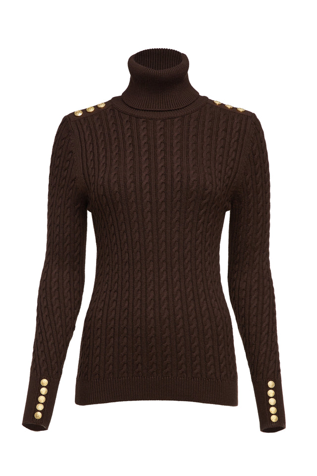 Seattle Roll Neck Cable Knit (Chocolate)
