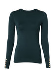 Buttoned Knit Crew Neck (Deep Emerald)