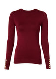 Buttoned Knit Crew Neck (Wine)