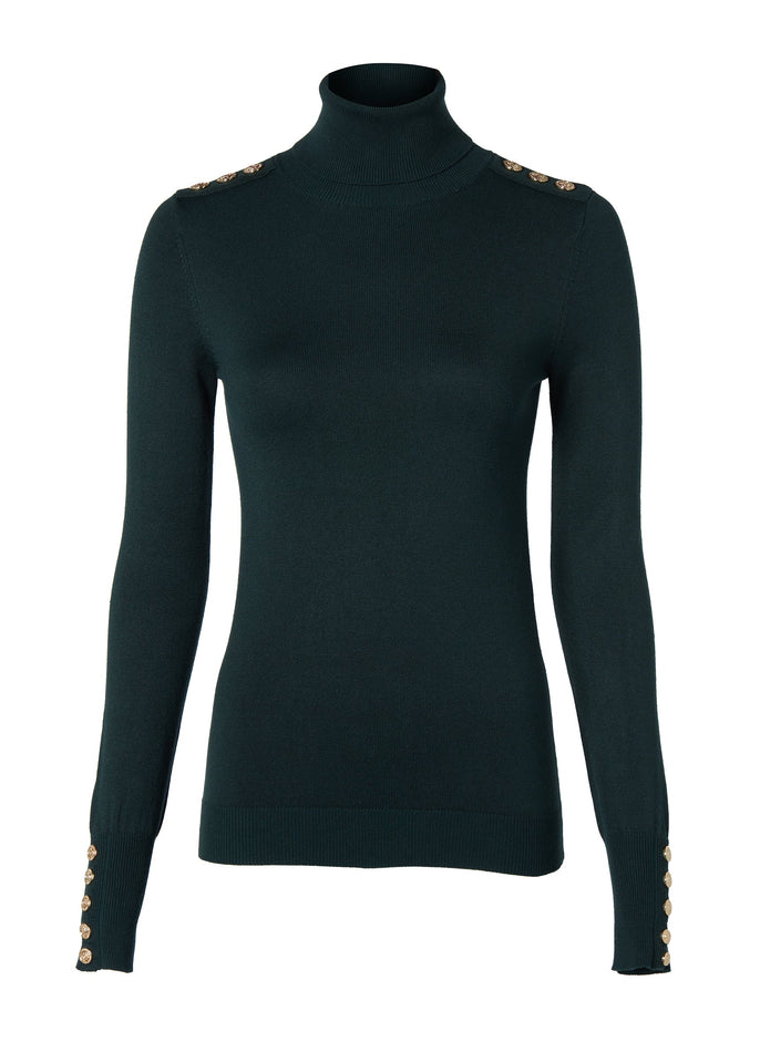 Buttoned Knit Roll Neck (Deep Emerald)