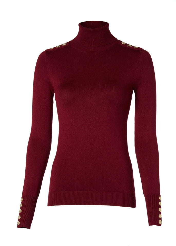 Buttoned Knit Roll Neck (Wine)