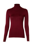 Buttoned Knit Roll Neck (Wine)
