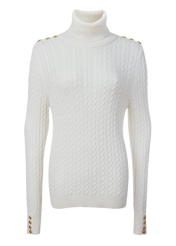 Seattle Roll Neck Cable Knit (Winter White)